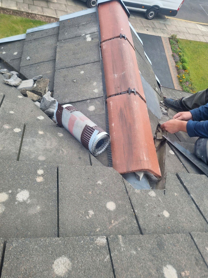 Ridge replacement installation in progress
